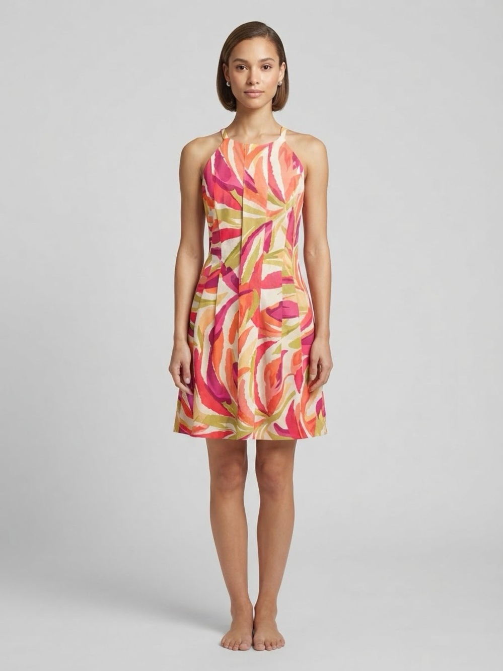 Vince Camuto Sleeveless Multicolor Halter Dress - Pink & Orange Print Size 12